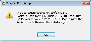 Snapfax Plus - Missing Microsoft Visual C++ Redistributable for Visual Studio 2015, 2017 and 2019